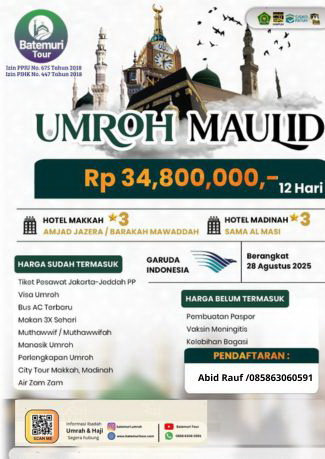 Paket Umrah Maulid 1447H, AdibHaramain-Btt, 12 Hari, Keberangkatan 28 Agustus 2025